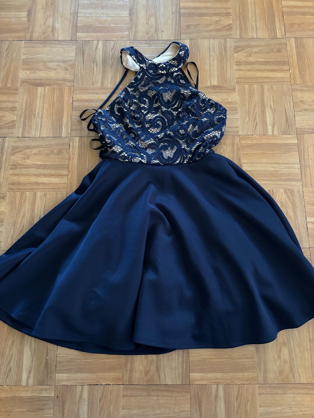 B. Darlin Navy Lace Halter Dress Size 3/4
